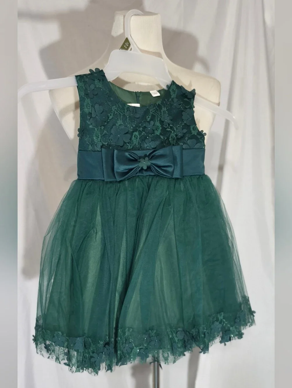Emerald Green Floral Lace Tulle Party Skirt for Girls